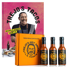 Load image into Gallery viewer, Signed Cookbook and 3-Pack Hot Sauce Bundle
